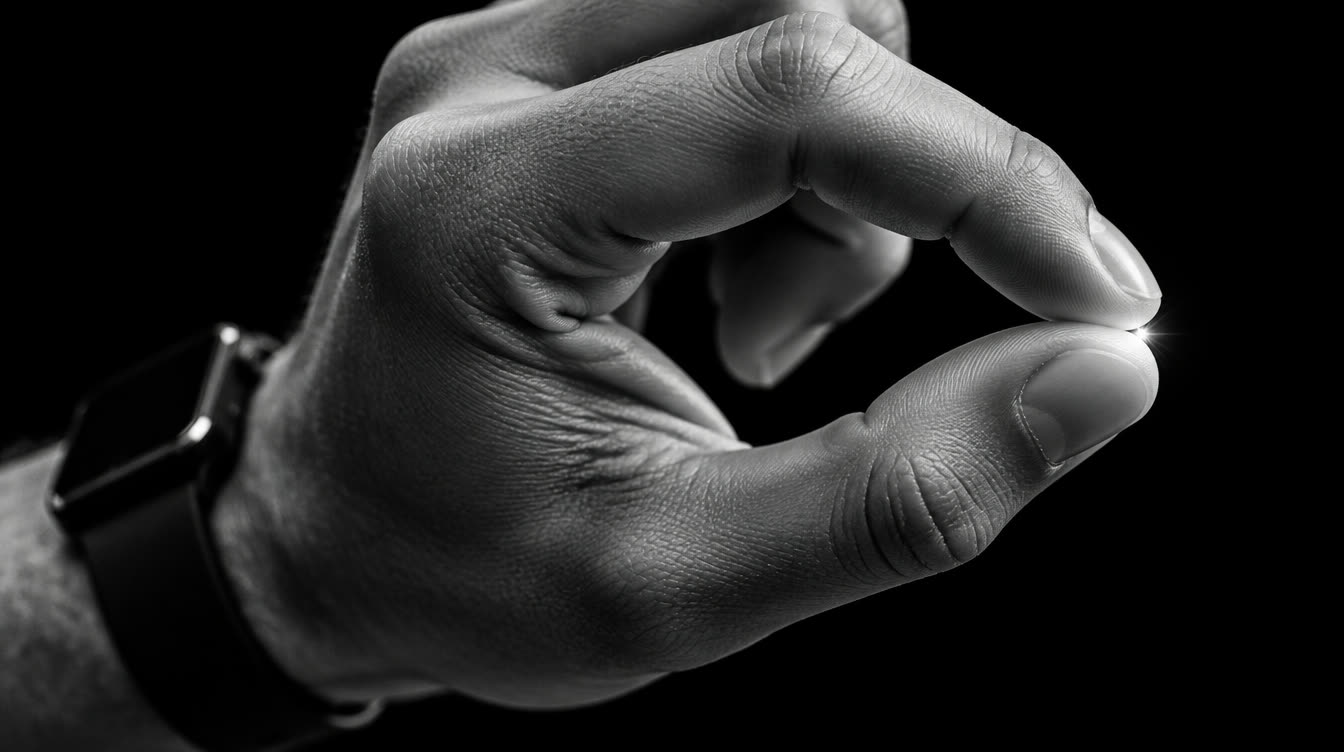 Close-up of a thumb and finger pinching